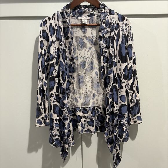 Alberto Makali Cardigan Women Small Blue Silk Blend Leopard Open Front Light - Picture 1 of 10